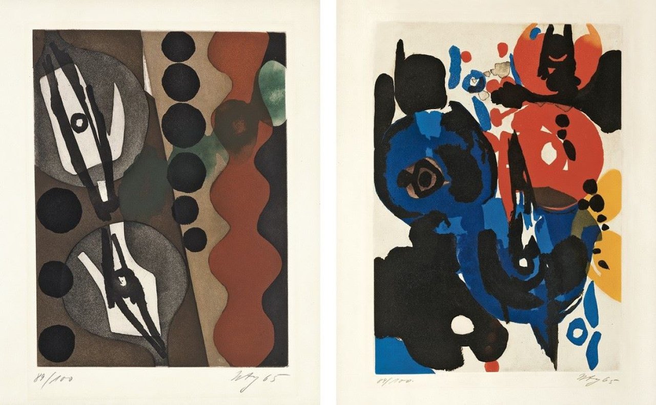 This picture shows the following artwork: Ernst Wilhelm Nay. „Sechs Aquatinten. Über den Menschen“. 1965.