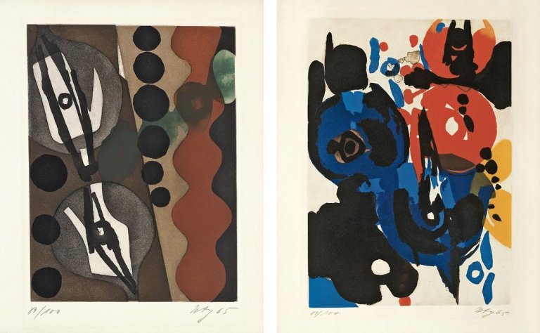 This picture shows the following artwork: Ernst Wilhelm Nay. „Sechs Aquatinten. Über den Menschen“. 1965.