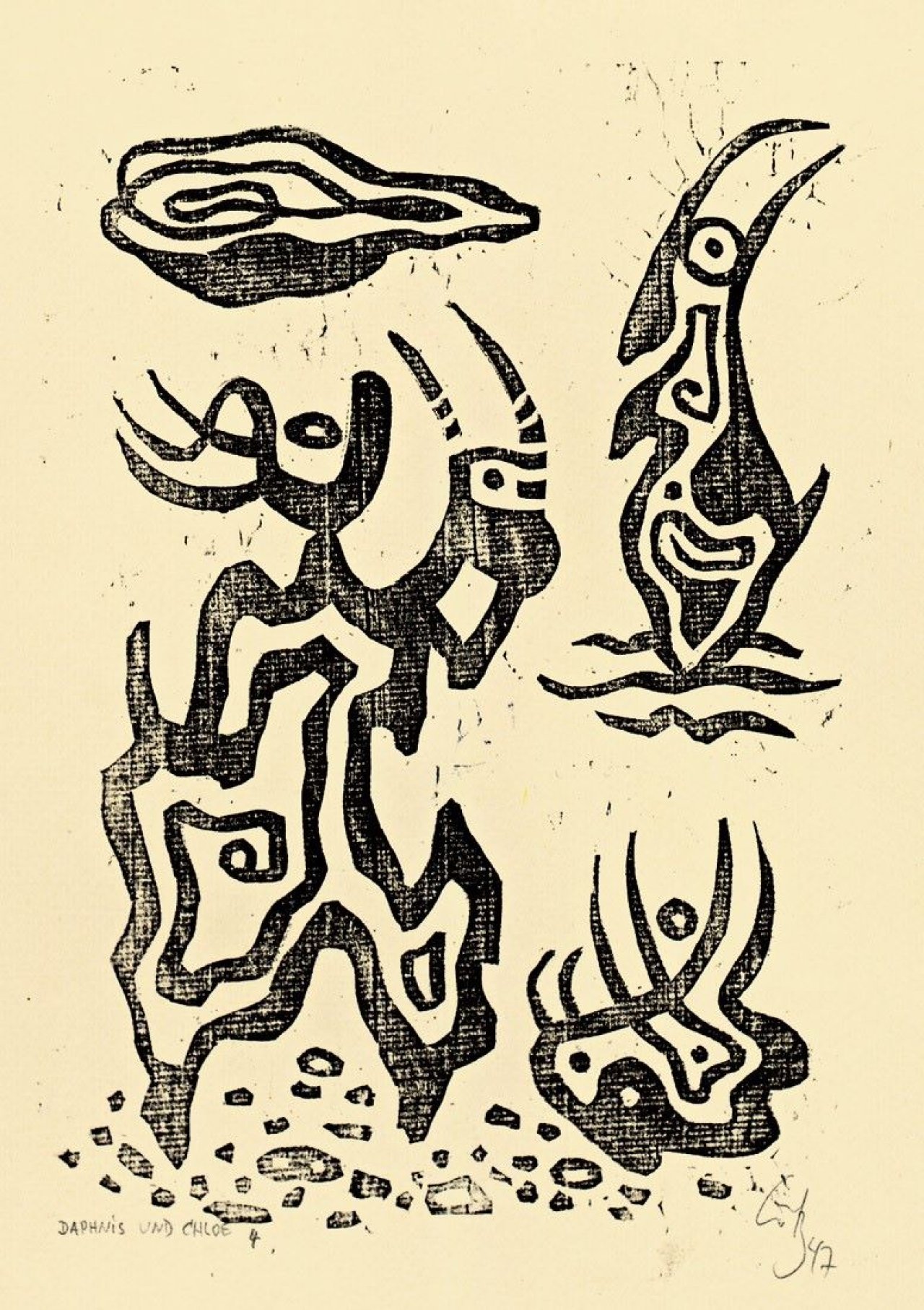 Auf diesem Bild ist das folgende Kunstwerk zu sehen: Karl Otto Götz. Aus: „Daphnis und Chloe“. 1947.