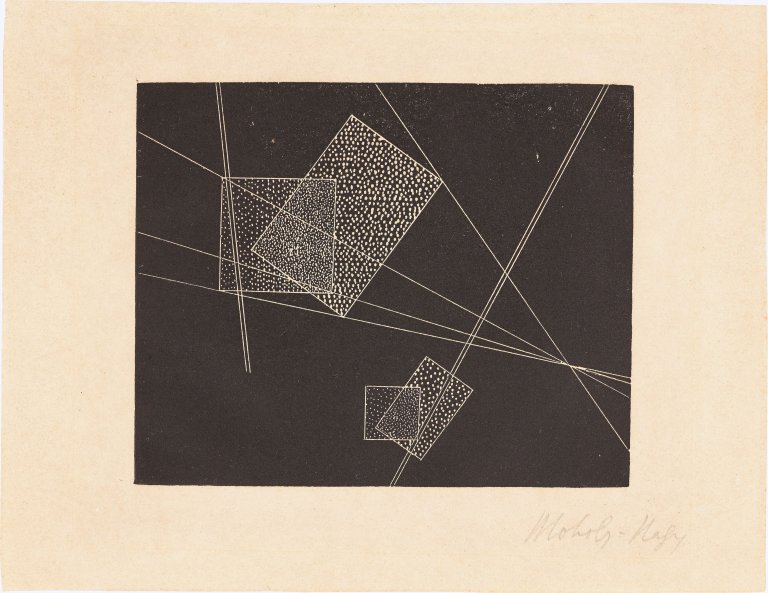 Auf diesem Bild ist das folgende Kunstwerk zu sehen: László Moholy-Nagy. Komposition (Flächen und Achsen). 1923.