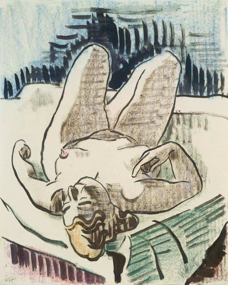 Auf diesem Bild ist das folgende Kunstwerk zu sehen: Karl Schmidt-Rottluff. Liegender Akt. 1961.