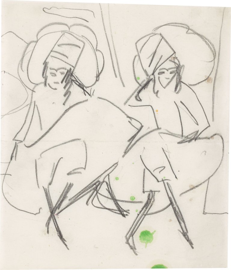 Auf diesem Bild ist das folgende Kunstwerk zu sehen: Ernst Ludwig Kirchner. Zwei Tänzerinnen. Um 1910/11.