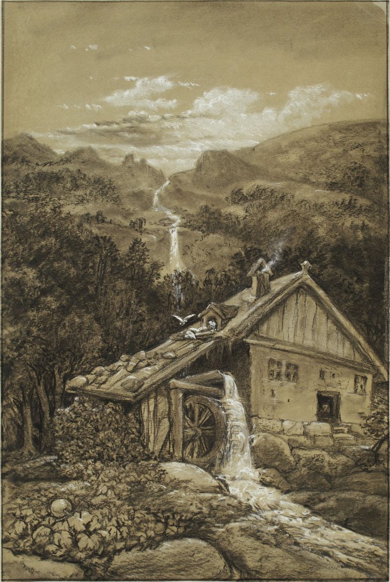 This picture shows the following artwork: Carl Gustav Carus. Watermill on a mountainside („Ein Müller-Lied“). (before) 1866.