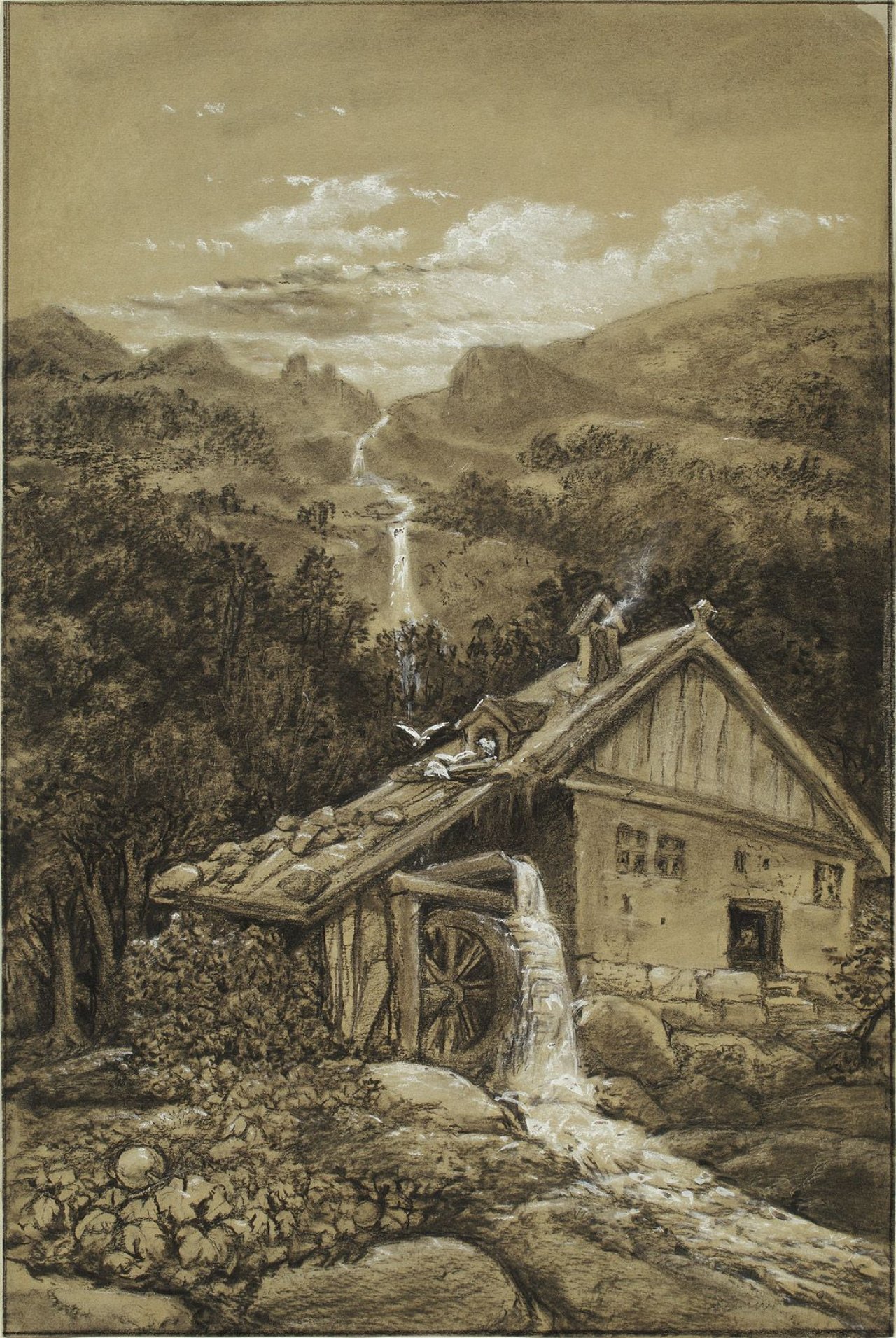 This picture shows the following artwork: Carl Gustav Carus. Watermill on a mountainside („Ein Müller-Lied“). (before) 1866.