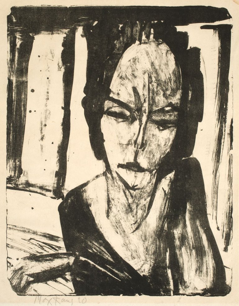 Auf diesem Bild ist das folgende Kunstwerk zu sehen: Max Kaus. Mädchenkopf. 1920.