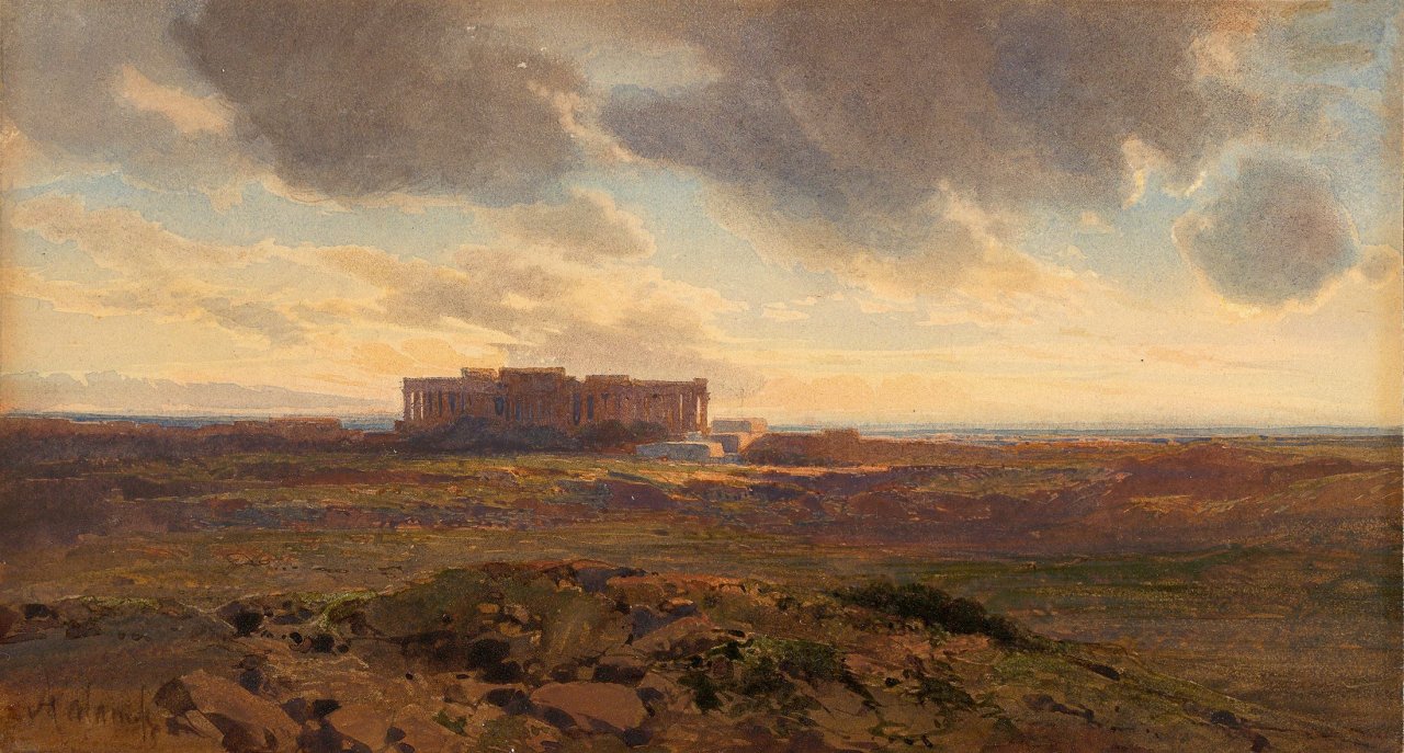 Auf diesem Bild ist das folgende Kunstwerk zu sehen: Alexandre Calame. Paestum. Um 1844.