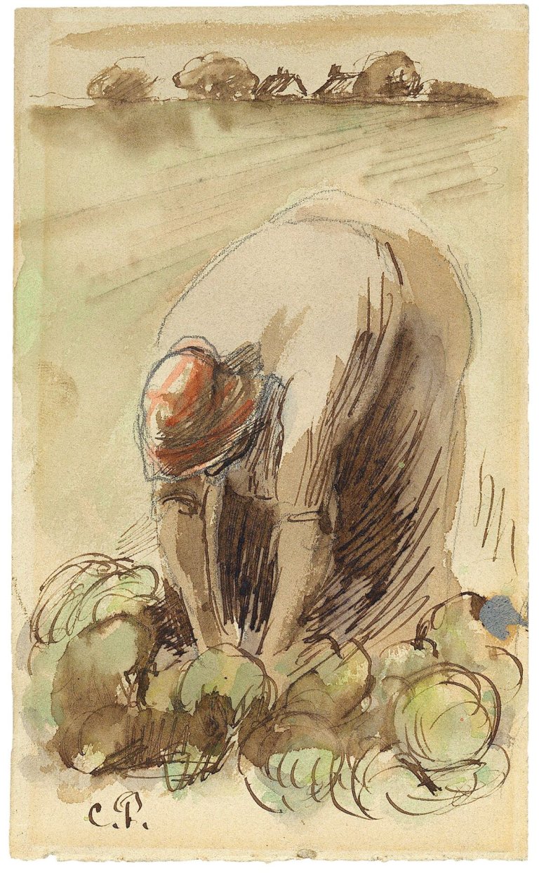 Auf diesem Bild ist das folgende Kunstwerk zu sehen: Camille Pissarro. Femme se cambrant. Um 1890.