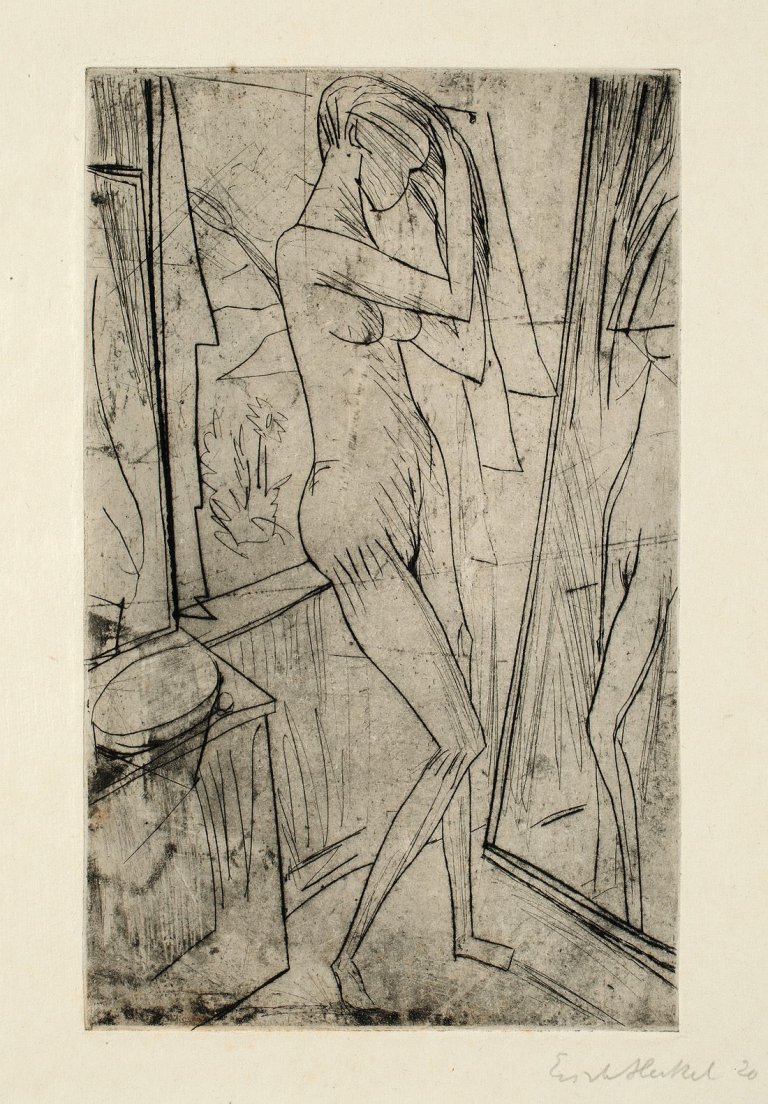 Auf diesem Bild ist das folgende Kunstwerk zu sehen: Erich Heckel. „Mädchen vor dem Spiegel“. 1920.