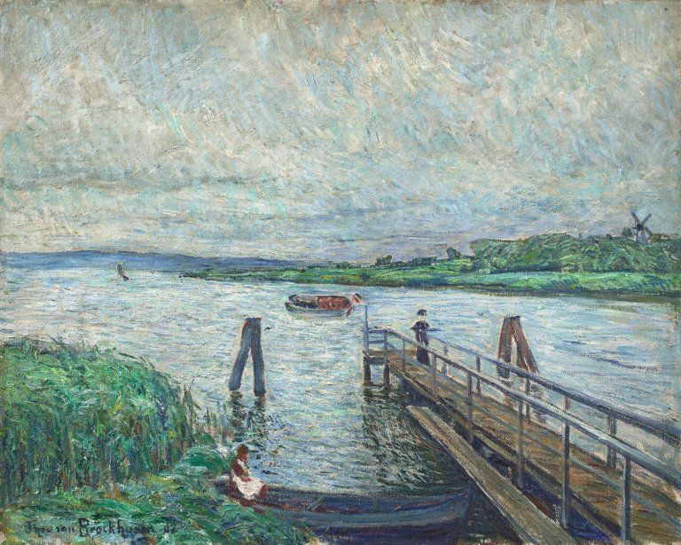 Auf diesem Bild ist das folgende Kunstwerk zu sehen: Theo von Brockhusen. Landungssteg. 1907.
