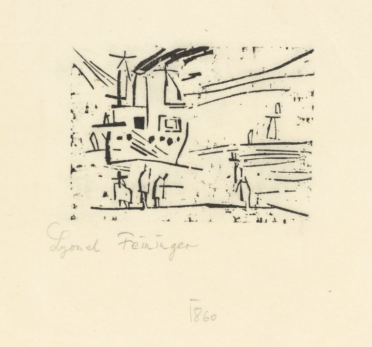 Auf diesem Bild ist das folgende Kunstwerk zu sehen: Lyonel Feininger. „Ausfahrender Dampfer Odin“. 1918.