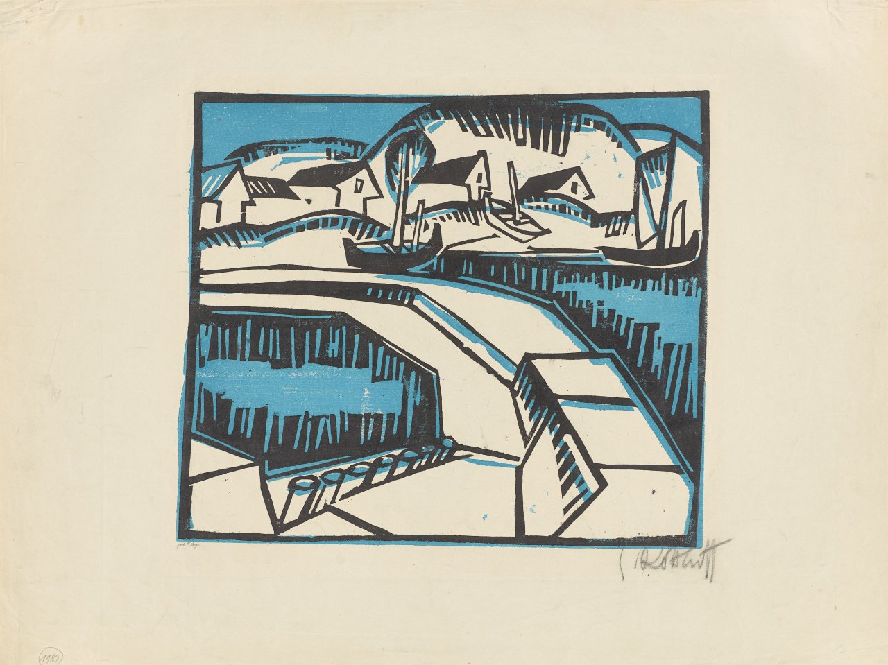 Auf diesem Bild ist das folgende Kunstwerk zu sehen: Karl Schmidt-Rottluff. „Dünen und Mole“. 1917/23.