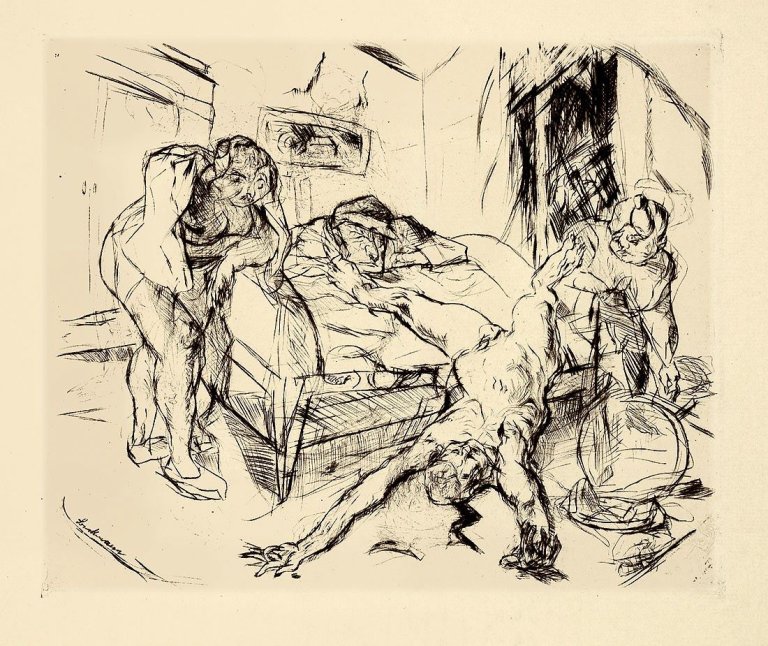 Auf diesem Bild ist das folgende Kunstwerk zu sehen: Max Beckmann. „Die Nacht“. 1914.