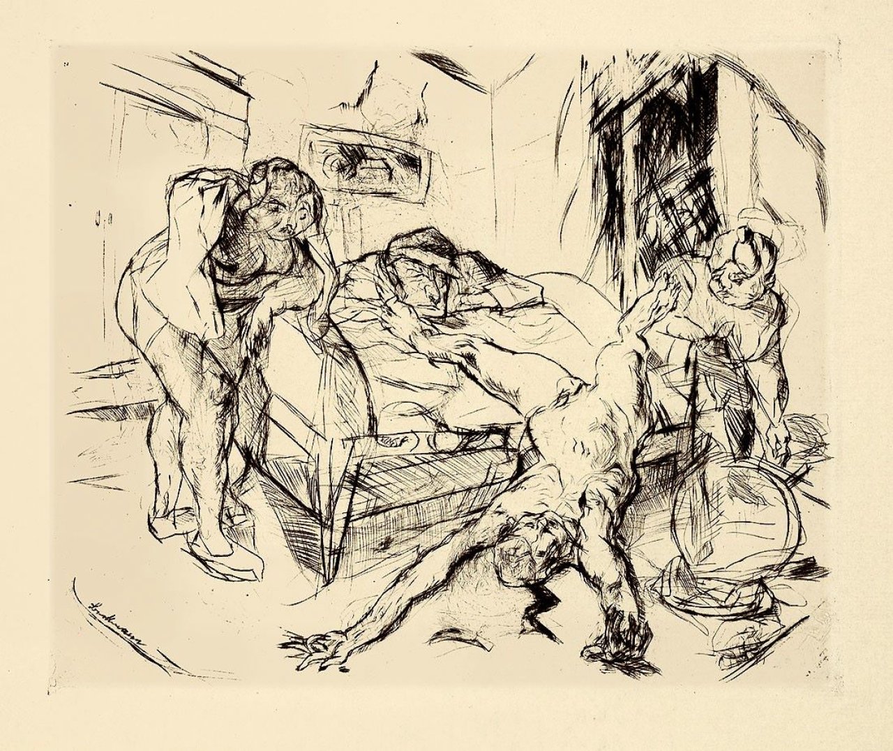 Auf diesem Bild ist das folgende Kunstwerk zu sehen: Max Beckmann. „Die Nacht“. 1914.