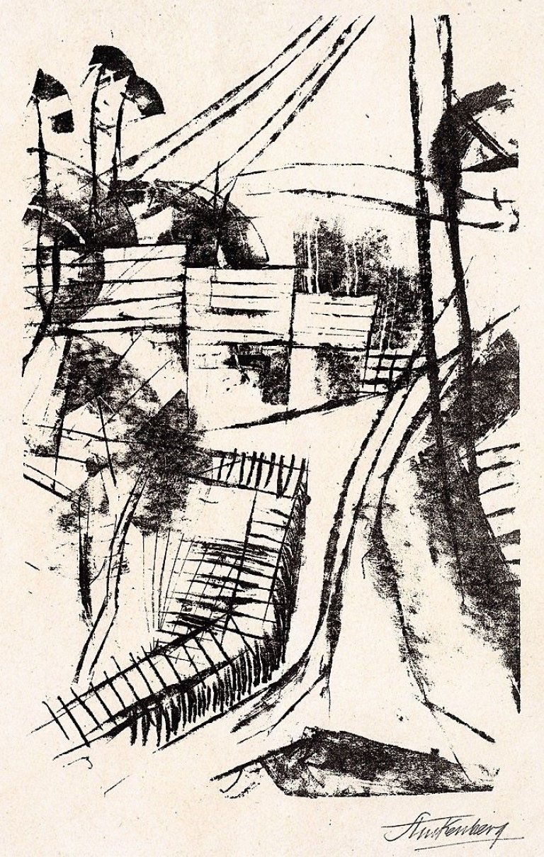 Auf diesem Bild ist das folgende Kunstwerk zu sehen: Fritz Stuckenberg. „Straße mit drei Häusern“. 1921.