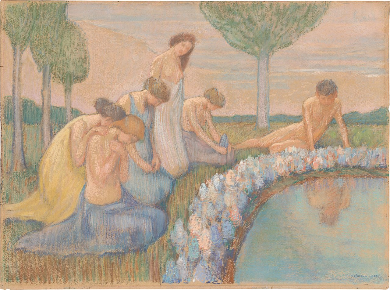 Auf diesem Bild ist das folgende Kunstwerk zu sehen: Ludwig von Hofmann. Narziss und Frauengruppe. 1905.