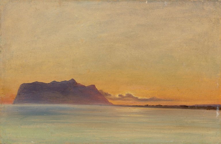 Auf diesem Bild ist das folgende Kunstwerk zu sehen: Friedrich Loos. Sonnenuntergang am Meer (Italien). Um 1848.