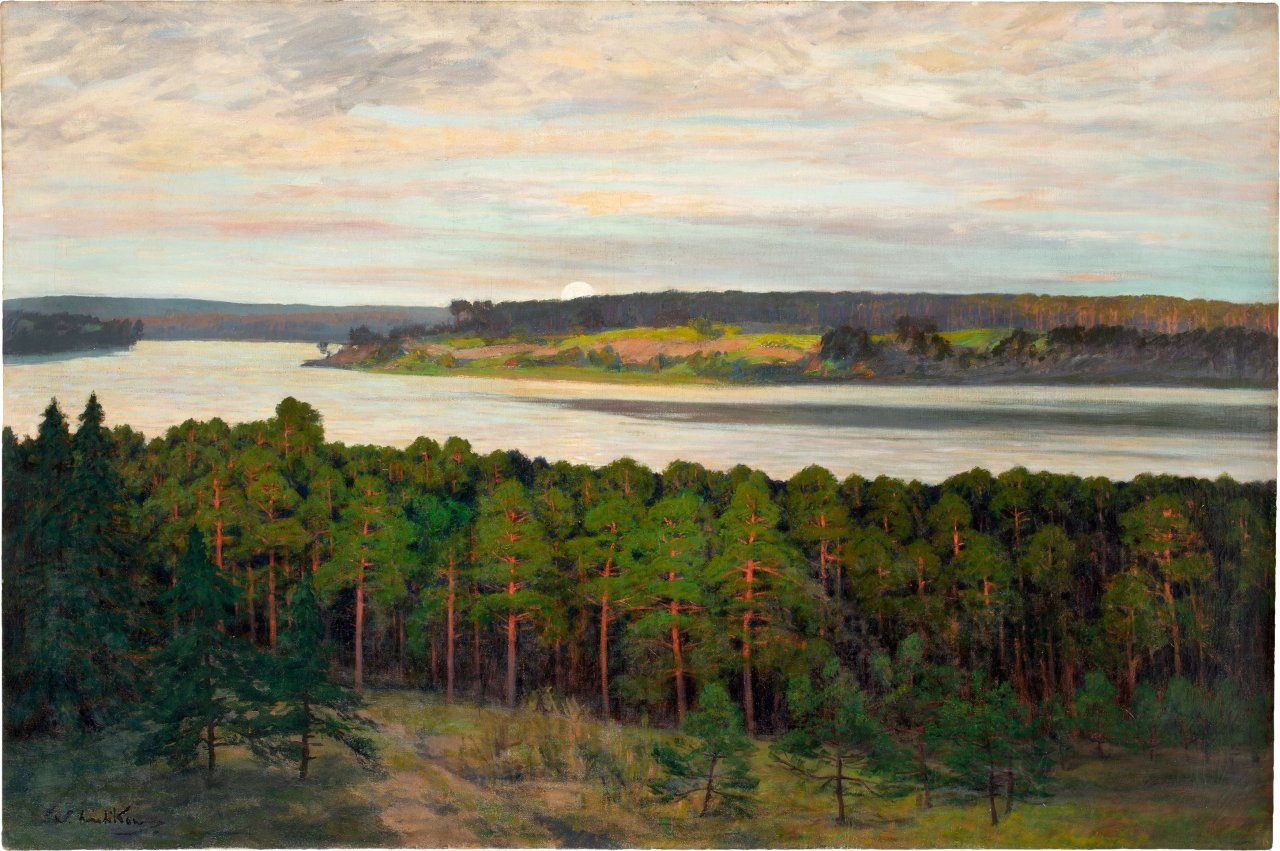 Auf diesem Bild ist das folgende Kunstwerk zu sehen: Walter Leistikow. Abendliche Havellandschaft bei aufgehendem Vollmond.