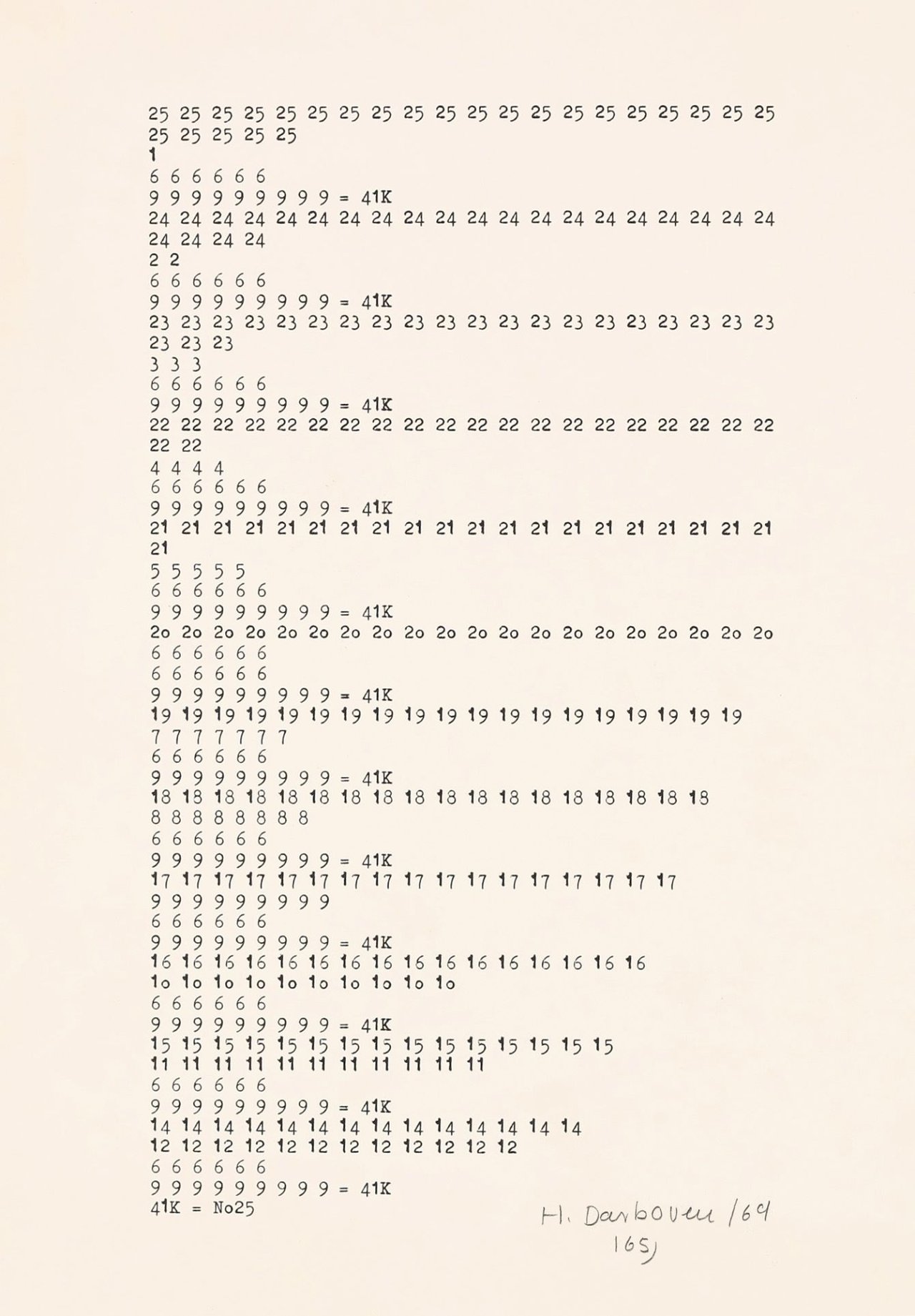 Auf diesem Bild ist das folgende Kunstwerk zu sehen: Hanne Darboven. Zahlentypographie. 1969.