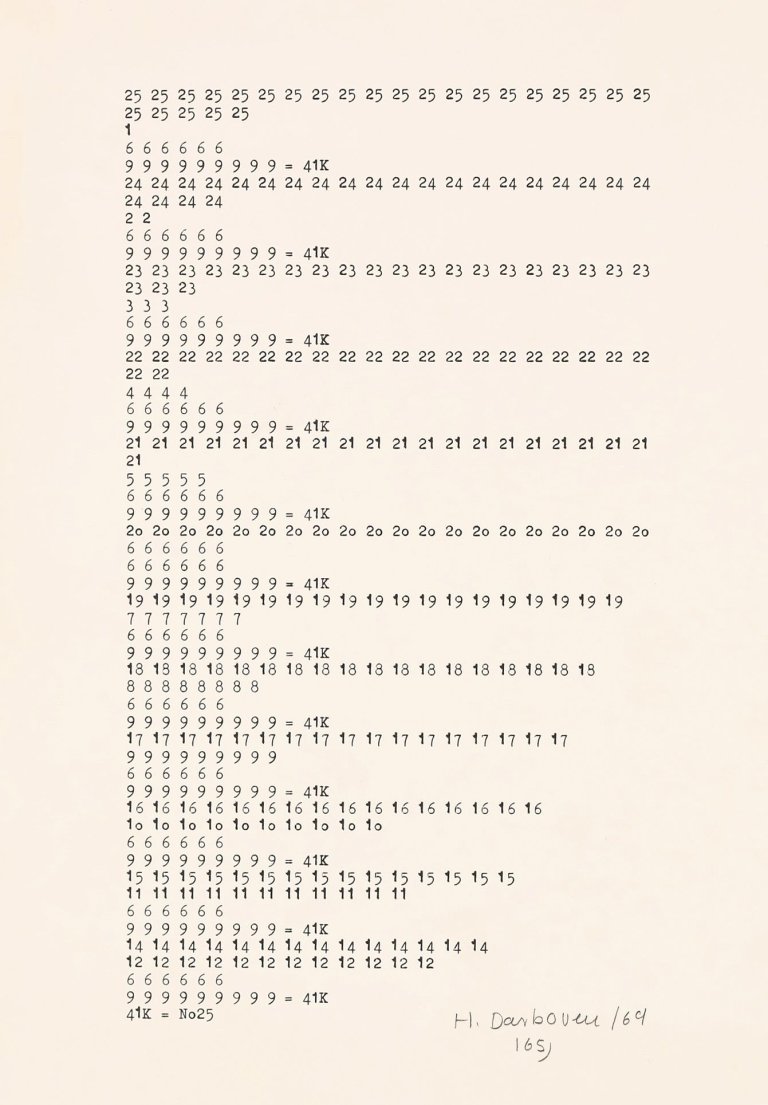 Auf diesem Bild ist das folgende Kunstwerk zu sehen: Hanne Darboven. Zahlentypographie. 1969.