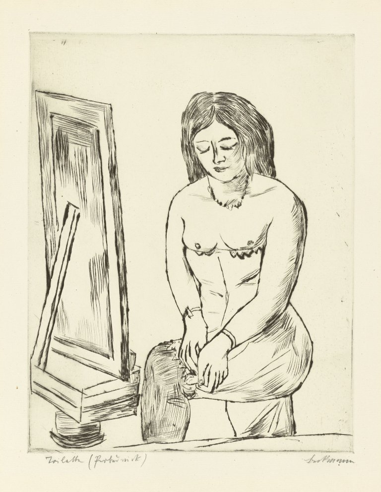 Auf diesem Bild ist das folgende Kunstwerk zu sehen: Max Beckmann. „Toilette (Vor dem Spiegel)“. 1923.