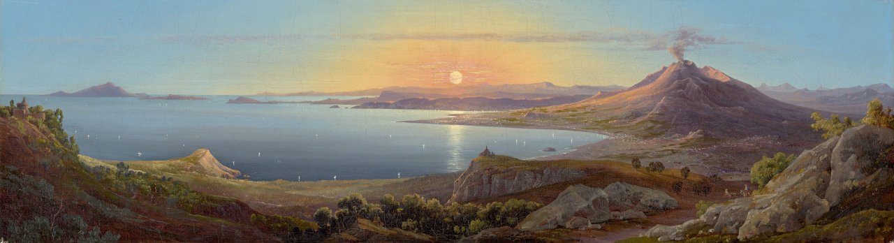 Auf diesem Bild ist das folgende Kunstwerk zu sehen: August Wilhelm Julius Ahlborn. Blick auf Neapel und den Vesuv.