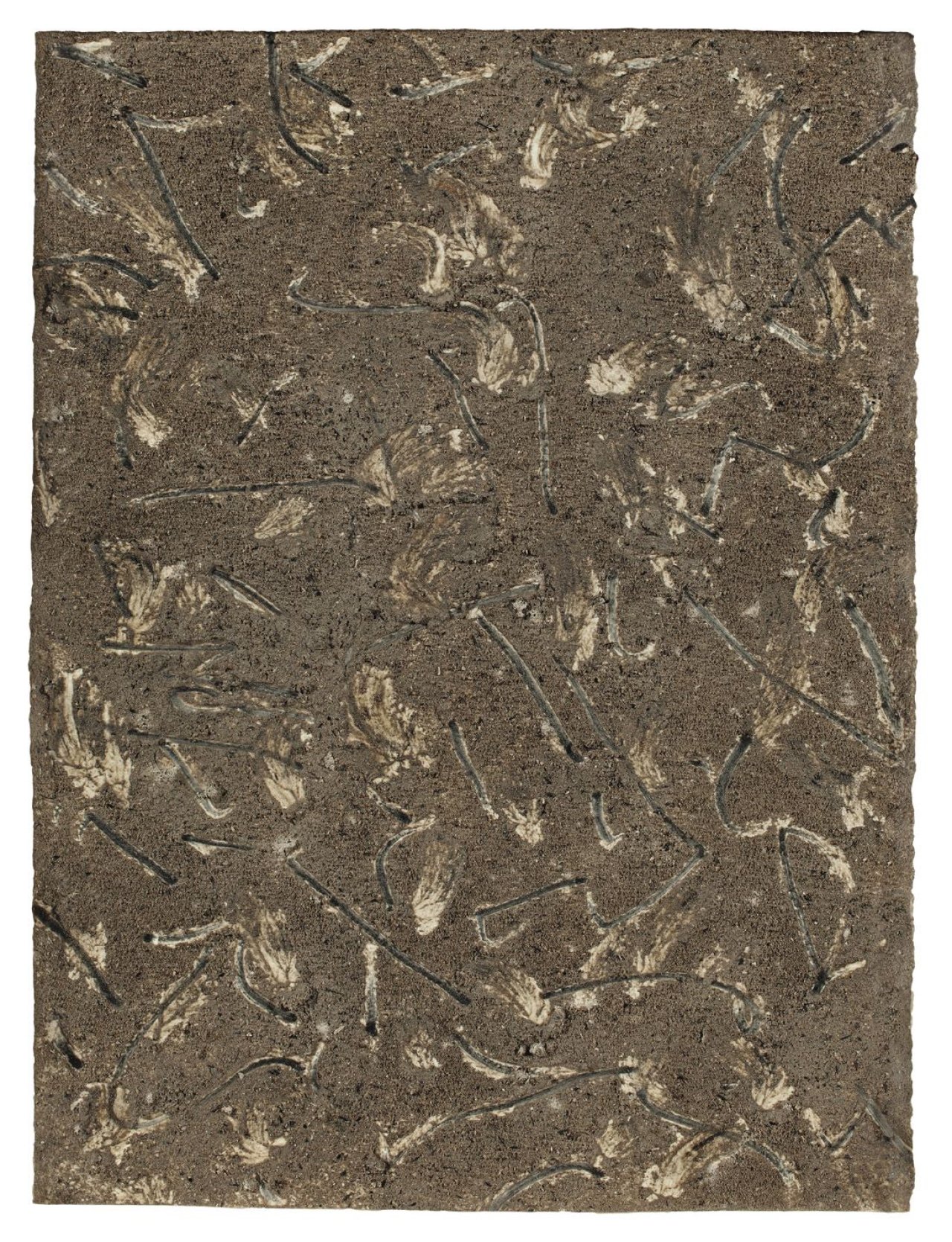 Auf diesem Bild ist das folgende Kunstwerk zu sehen: Günther Uecker. 5 Aschebilder. 1987.