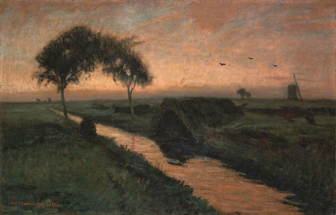 Auf diesem Bild ist das folgende Kunstwerk zu sehen: Otto Modersohn. „Abend am Moorkanal“. 1898.