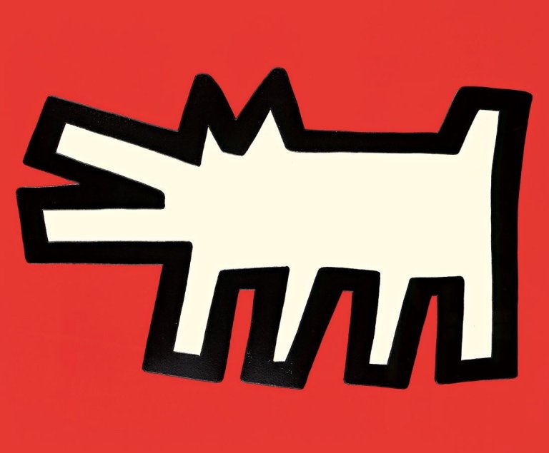 Auf diesem Bild ist das folgende Kunstwerk zu sehen: Keith Haring. Aus: „Icons“ (Barking Dog). 1990.