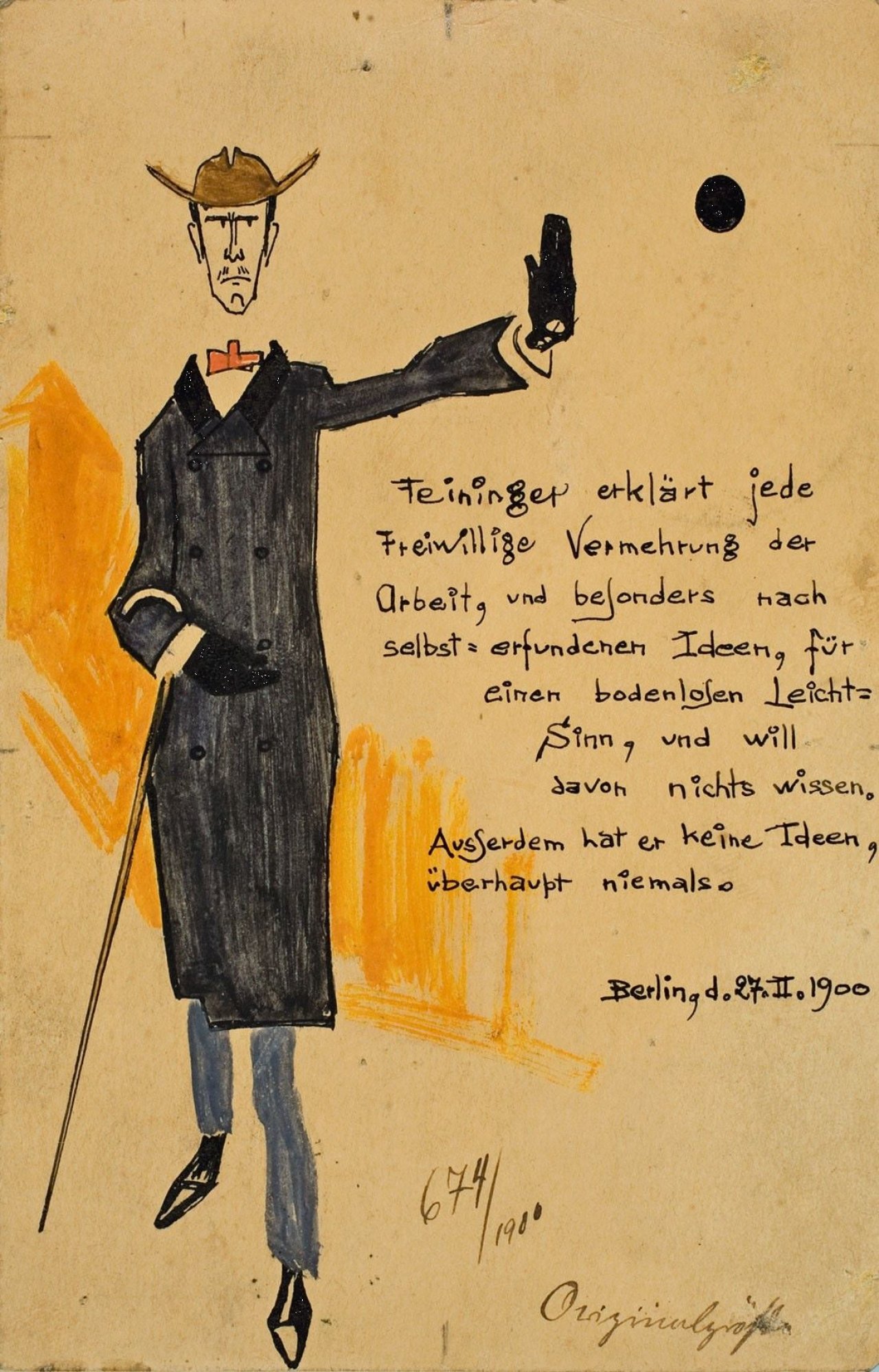 Auf diesem Bild ist das folgende Kunstwerk zu sehen: Lyonel Feininger. Selbstportrait („Feininger erklärt…“). 1900.