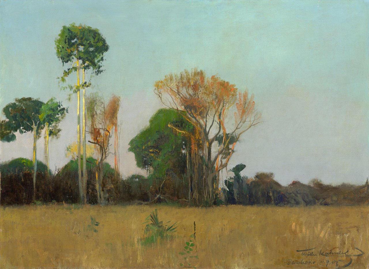 Auf diesem Bild ist das folgende Kunstwerk zu sehen: Wilhelm Kuhnert. „Am Rande des Urwalds (Behobeho)“. 1905.