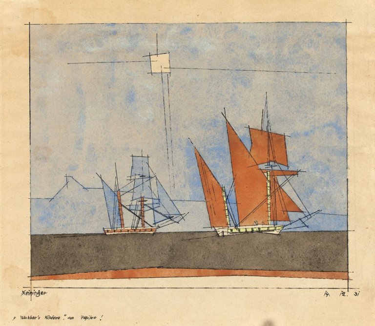 Auf diesem Bild ist das folgende Kunstwerk zu sehen: Lyonel Feininger. Segelschiffe. 1931.