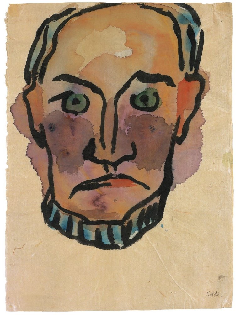 This picture shows the following artwork: Emil Nolde. „Männerkopf (mit Kinnbart) in Frontalsicht“. 1912.
