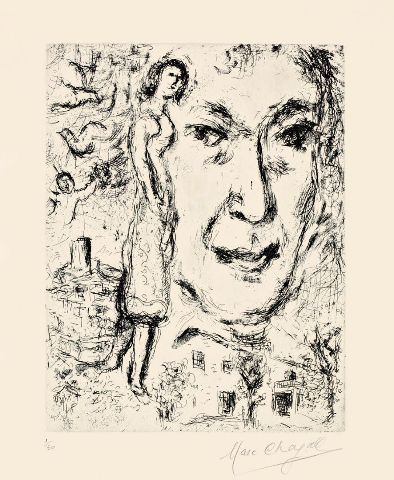 Auf diesem Bild ist das folgende Kunstwerk zu sehen: Marc Chagall. „Autoportrait“. 1968.