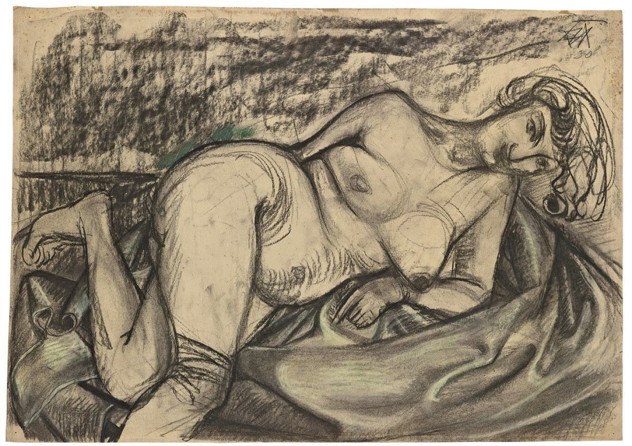 Auf diesem Bild ist das folgende Kunstwerk zu sehen: Otto Dix. „Karton zu „Liegender Akt““. 1930.