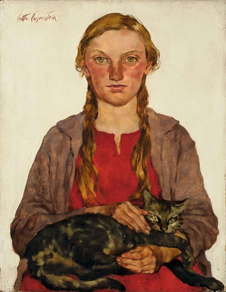 Auf diesem Bild ist das folgende Kunstwerk zu sehen: Lotte Laserstein. „Mädchen mit Katze“. Um 1932/33.