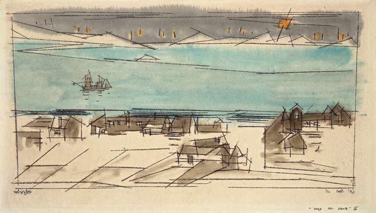 Auf diesem Bild ist das folgende Kunstwerk zu sehen: Lyonel Feininger. „Very Far North“. 1943.