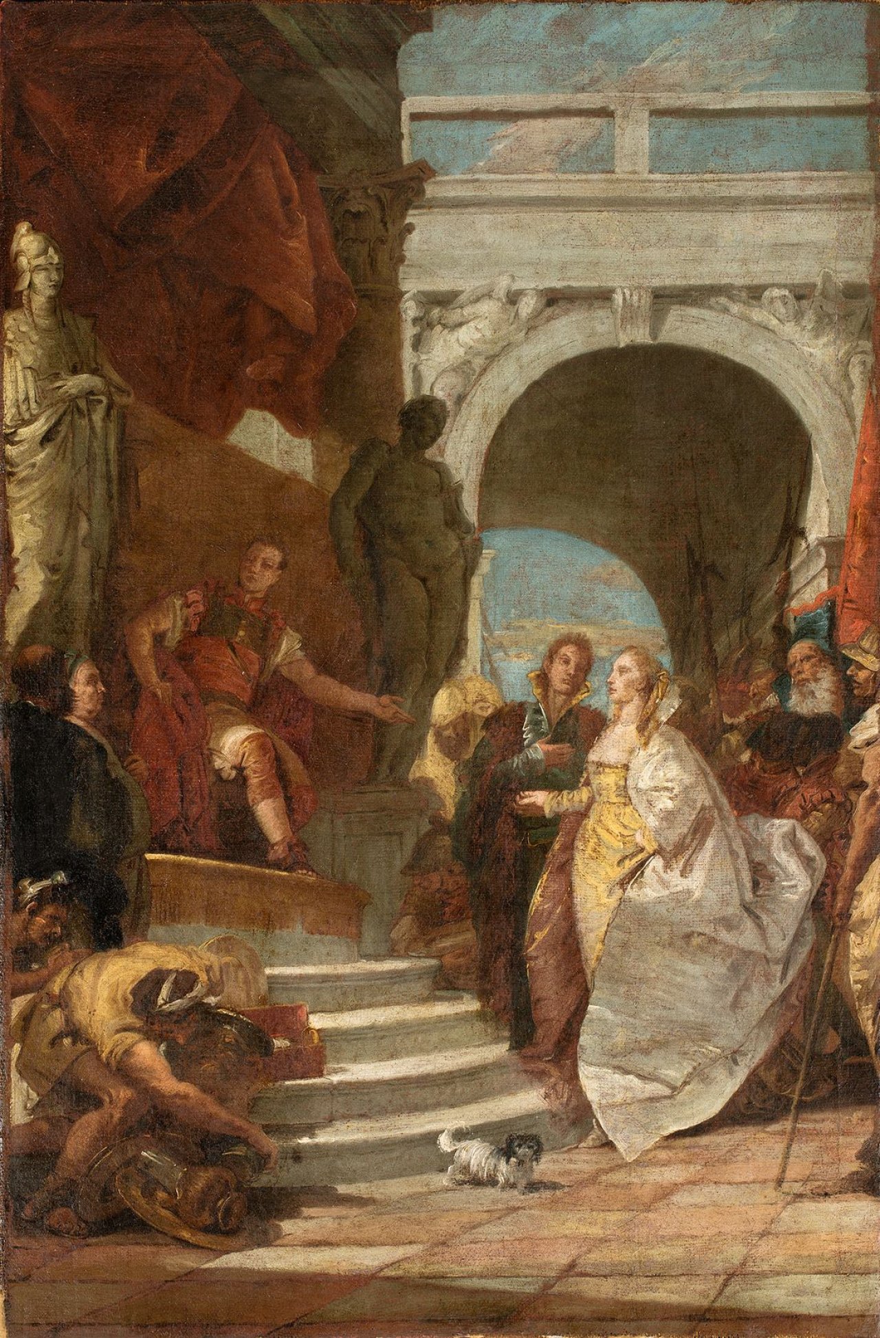Auf diesem Bild ist das folgende Kunstwerk zu sehen: Giambattista Tiepolo und Werkstatt. Erster Bozzetto zum Fresko „Großmut des Scipio“ für die Villa Cordellina in Montecchio Maggiore. 1743.