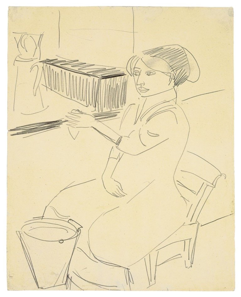 Auf diesem Bild ist das folgende Kunstwerk zu sehen: Ernst Ludwig Kirchner. Modell im Atelier. Um 1909/10.