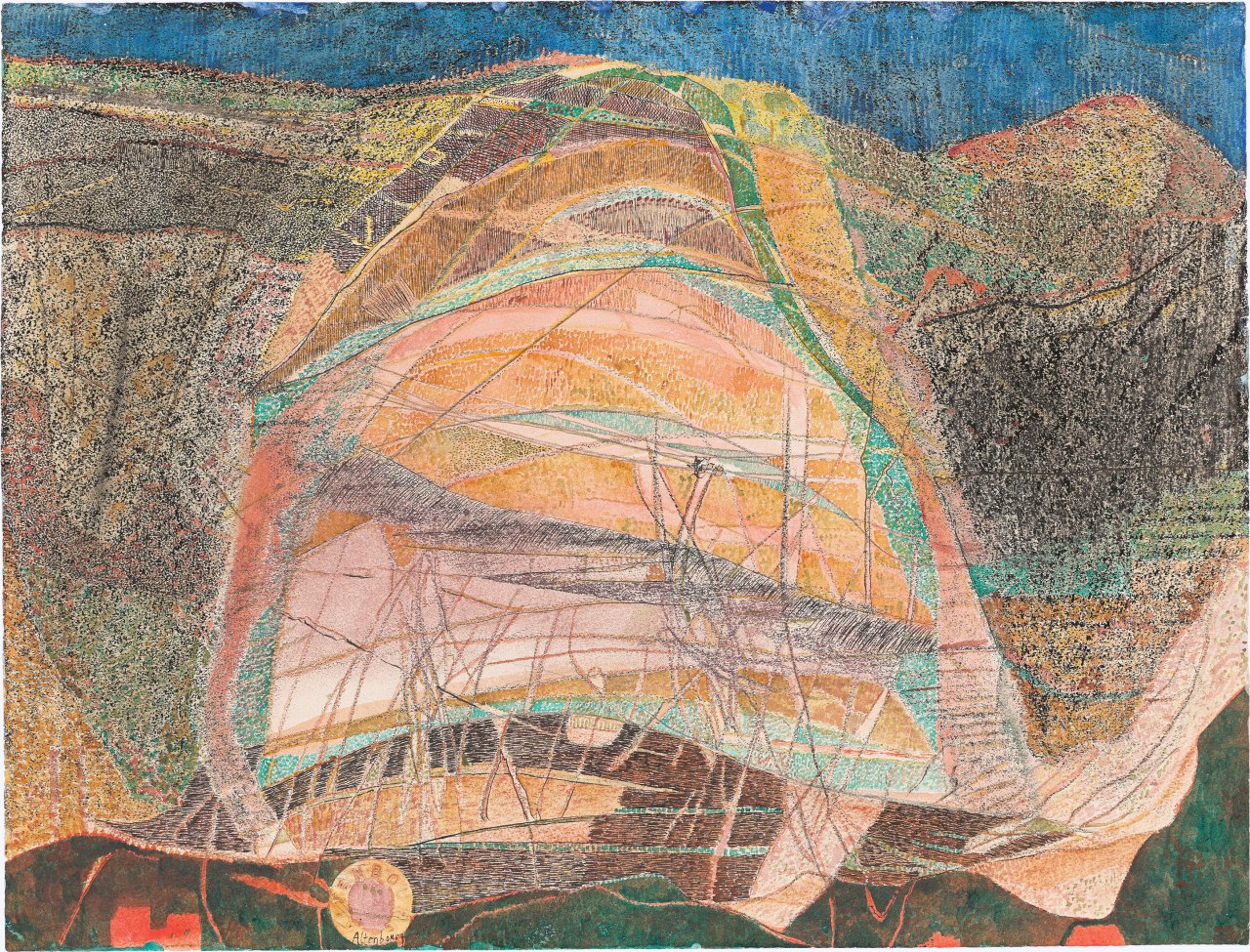Auf diesem Bild ist das folgende Kunstwerk zu sehen: Gerhard Altenbourg. „Der Schoß der Berge“. 1968.