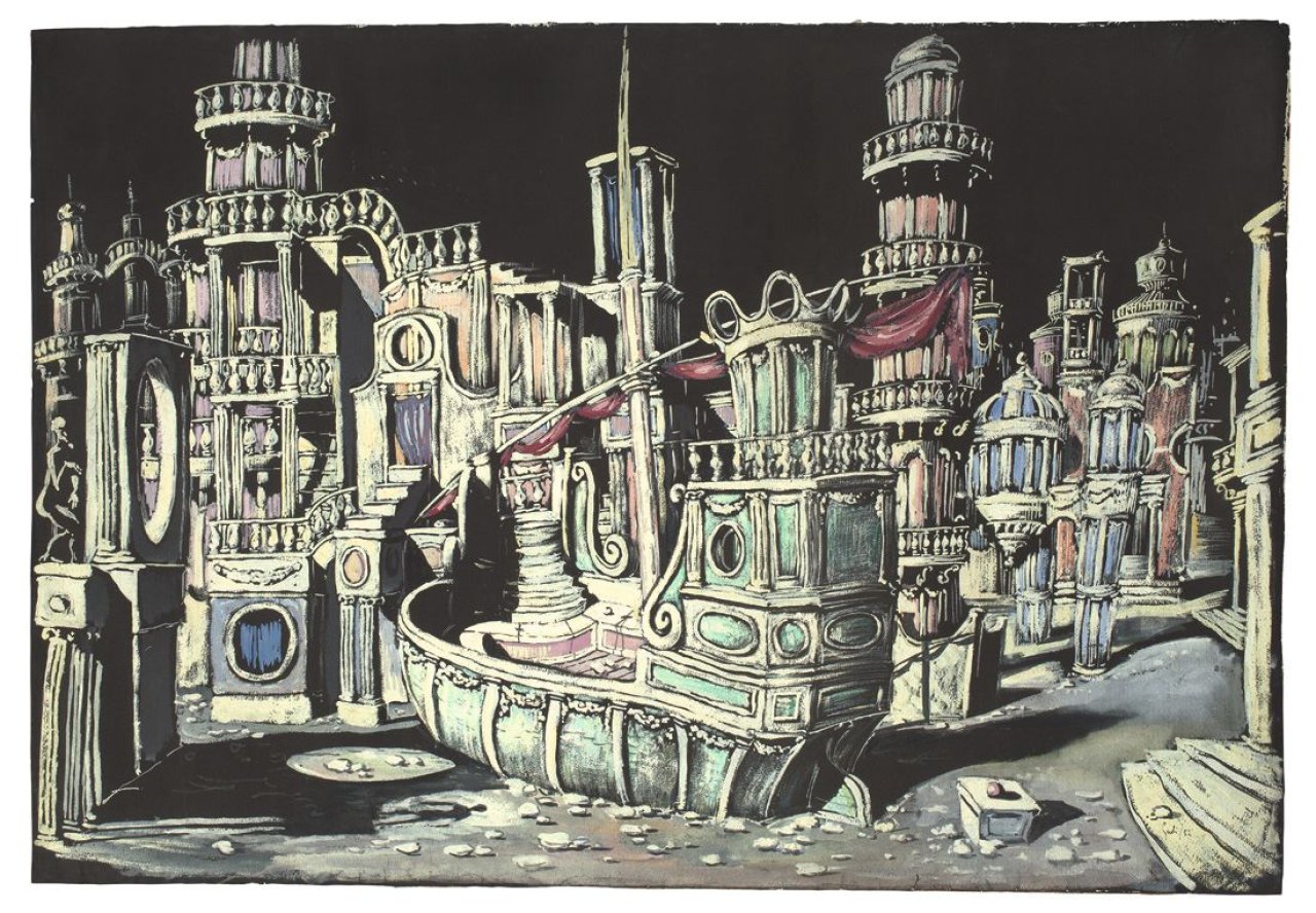 Auf diesem Bild ist das folgende Kunstwerk zu sehen: Domenico Gnoli. Scenografia fantastica. 1952.