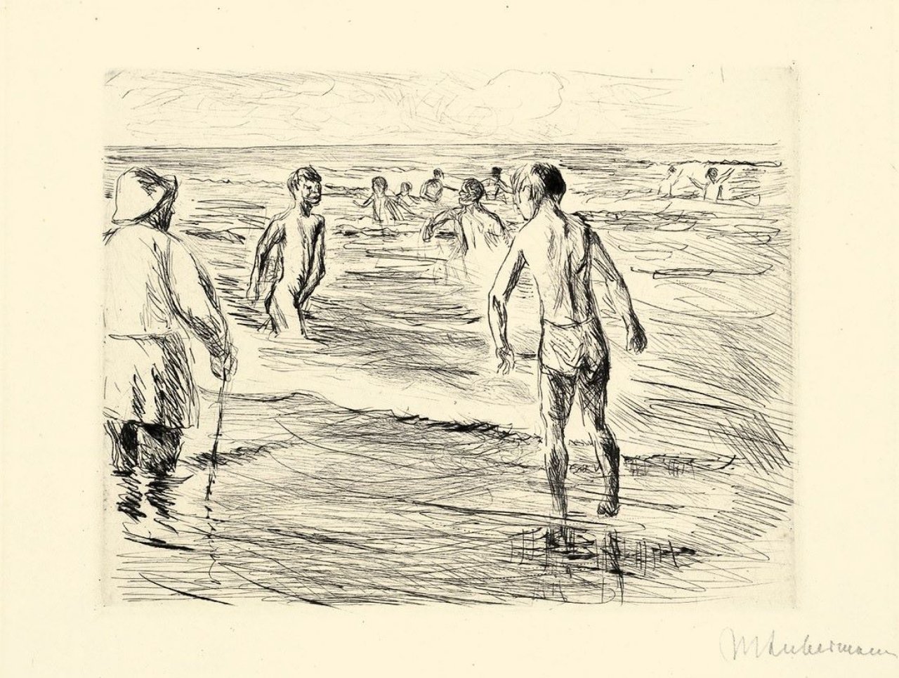 This picture shows the following artwork: Max Liebermann. „Badende Jungen, links Strandwächter“. 1914.