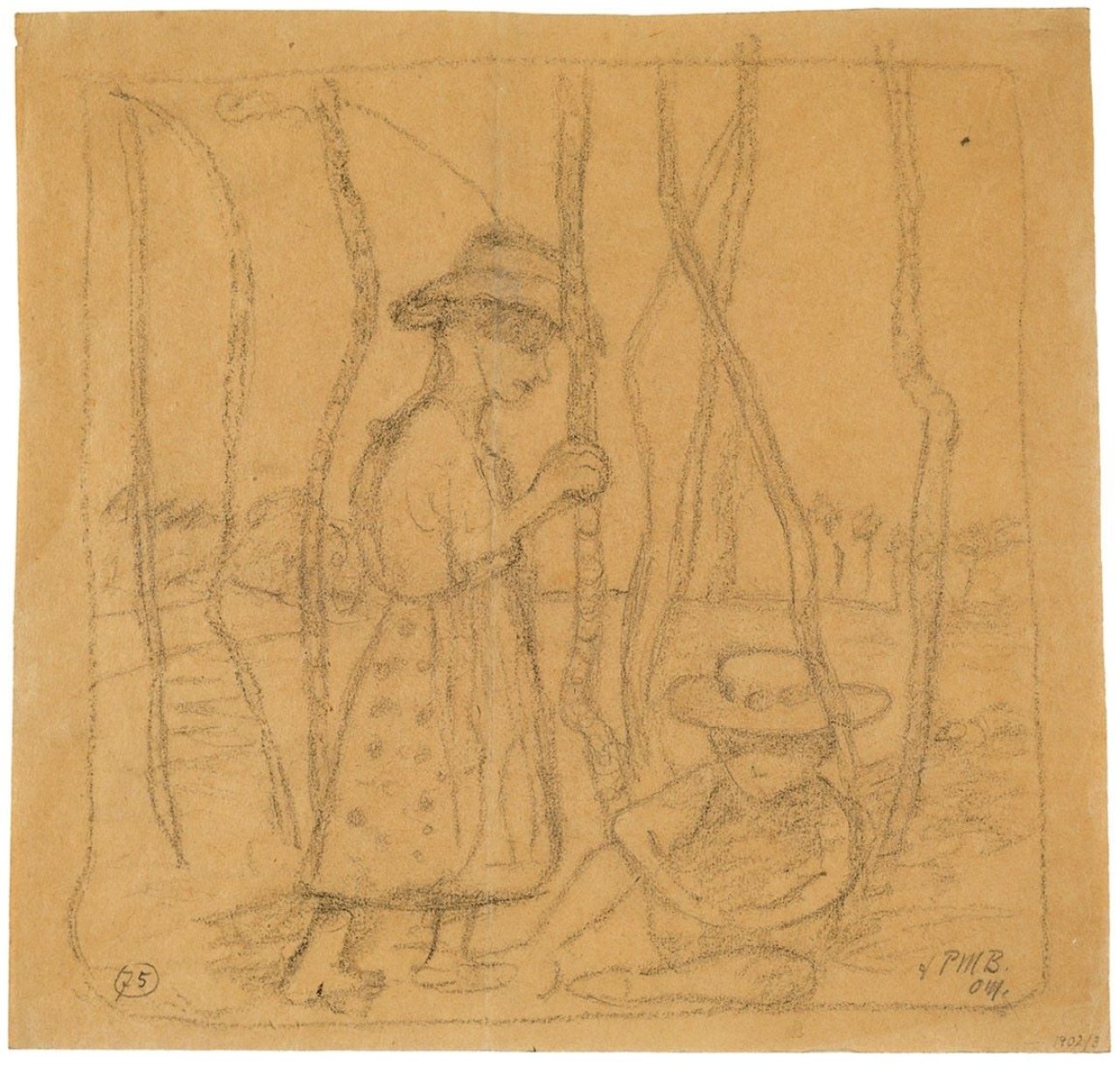 This picture shows the following artwork: Paula Modersohn-Becker. Mädchen zwischen Birken. Um 1902/03.