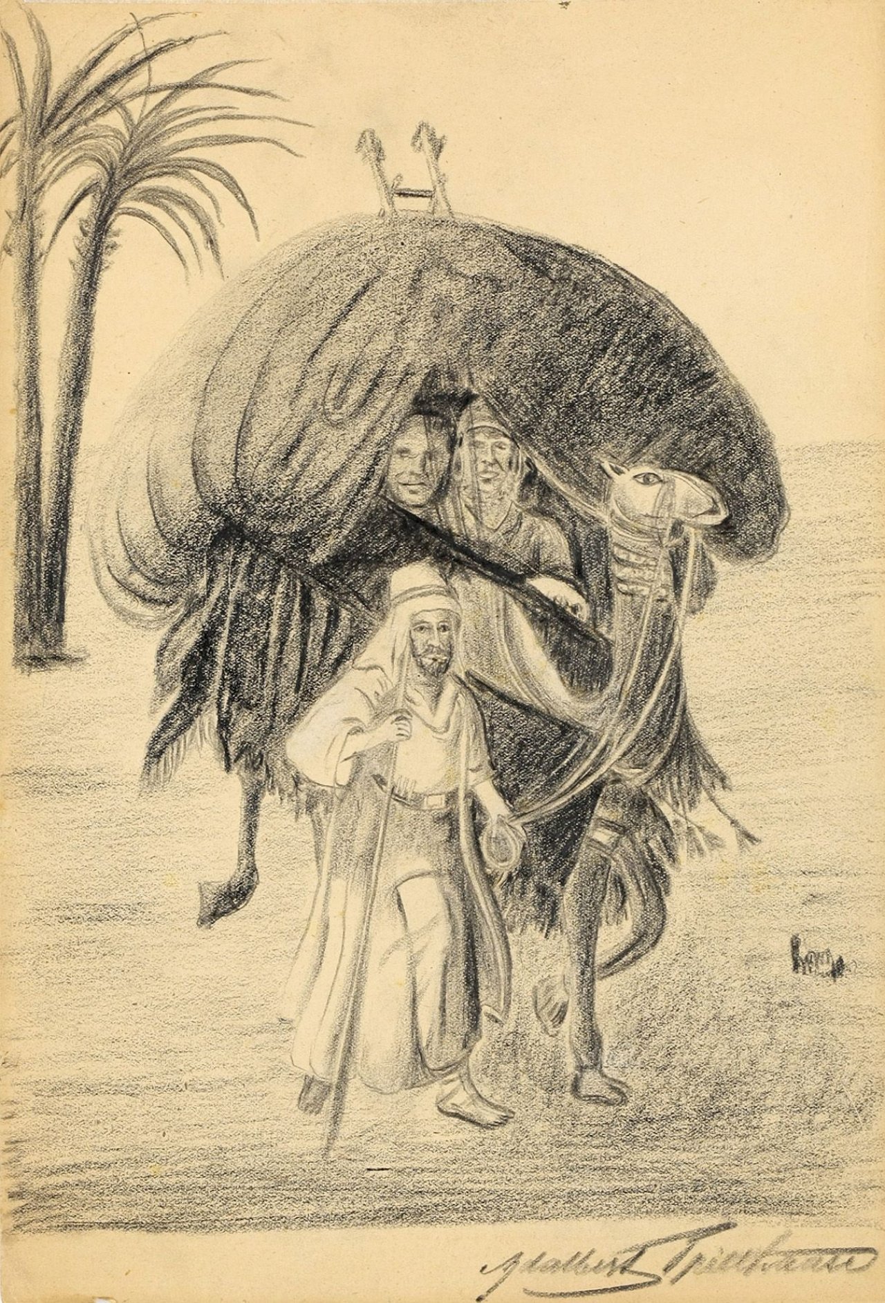 Auf diesem Bild ist das folgende Kunstwerk zu sehen: Adalbert Trillhaase. Ein beladenes Wüstenschiff.