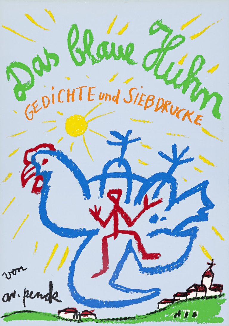 Auf diesem Bild ist das folgende Kunstwerk zu sehen: A.R. Penck. „Das blaue Huhn“. 1990.