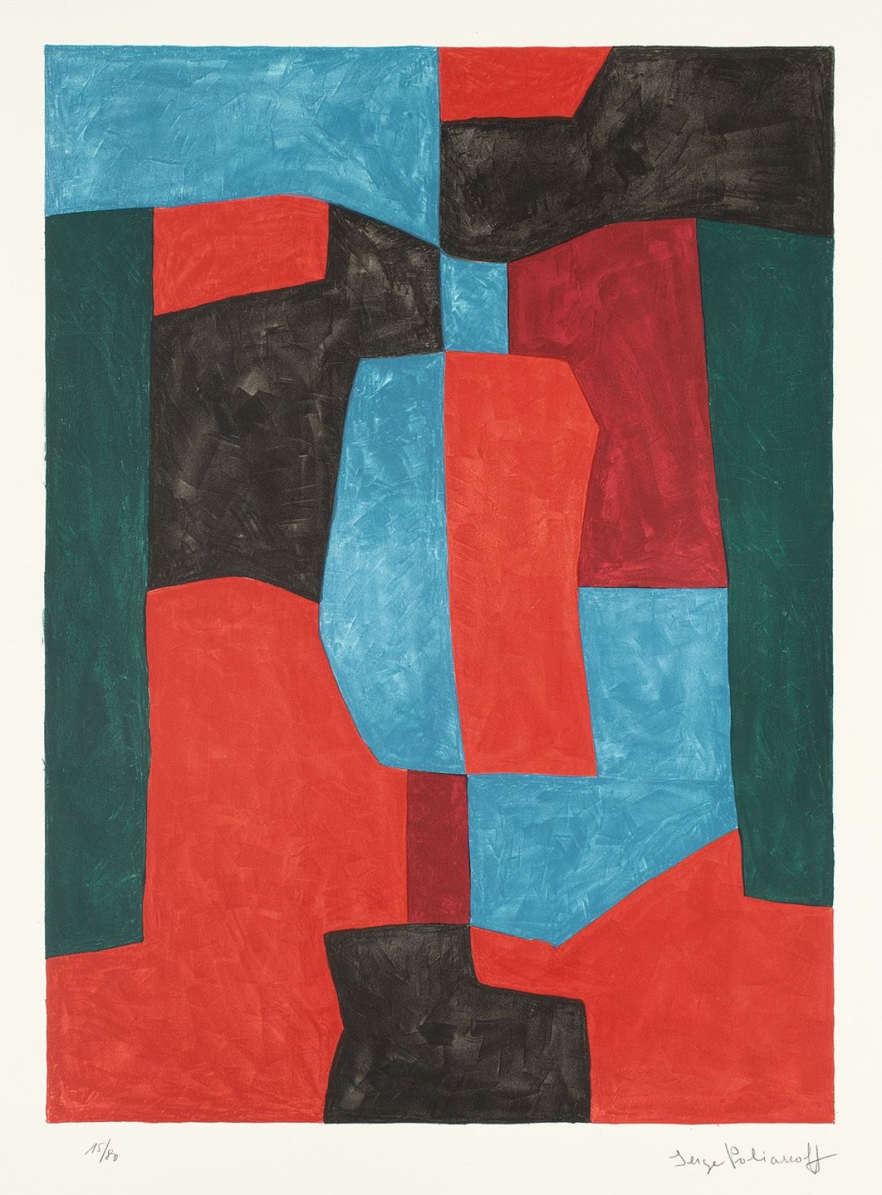 Auf diesem Bild ist das folgende Kunstwerk zu sehen: Serge Poliakoff. „Kompositon in Rot, Grün und Blau“. 1969.