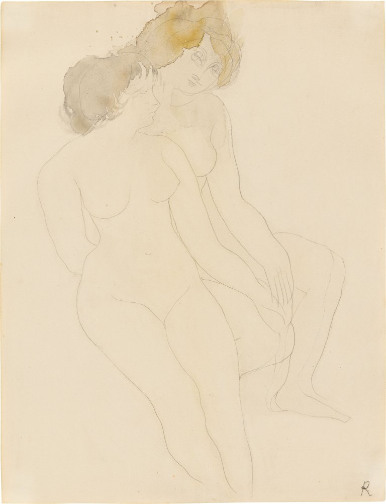 Auf diesem Bild ist das folgende Kunstwerk zu sehen: Auguste Rodin. „Deux femmes nues assises se tenant la main“. Um 1896/97.
