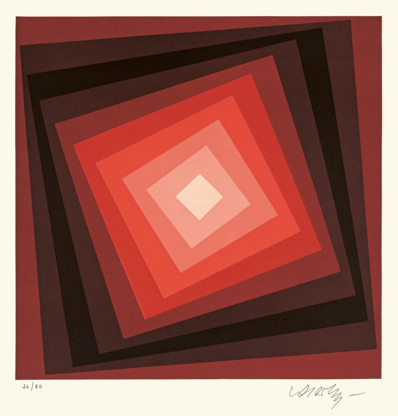Auf diesem Bild ist das folgende Kunstwerk zu sehen: Victor Vasarely. Rote Quadrate.