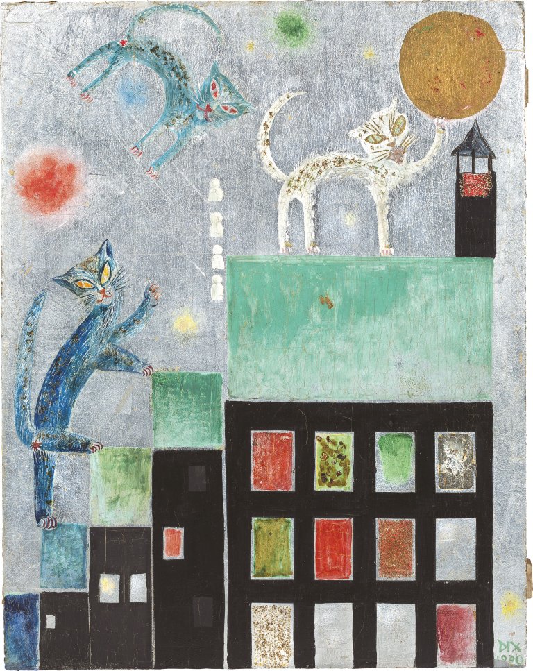 Auf diesem Bild ist das folgende Kunstwerk zu sehen: Otto Dix. „Katzen (Theodor Däubler gewidmet)“. 1920.