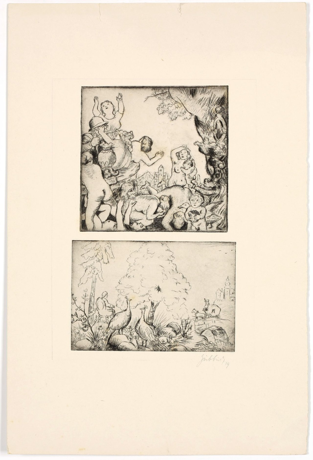 This picture shows the following artwork: Karl Hubbuch. „Der letzte König/„Dem Zweiten sangen...“/Frauenraub. 1919.