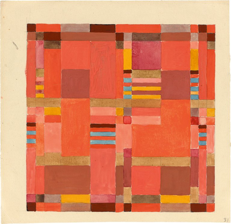 Auf diesem Bild ist das folgende Kunstwerk zu sehen: Gunta Stölzl. Entwurf für einen doppelgewebten Teppich. 1926/30.